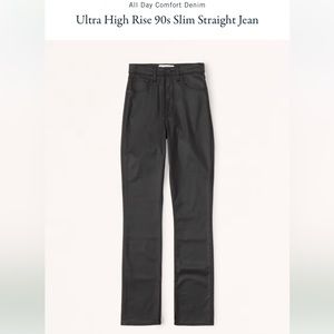 NEW Abercrombie 27S Ultra High Rise 90s Slim Straight Jean, Coated Black w/ slit